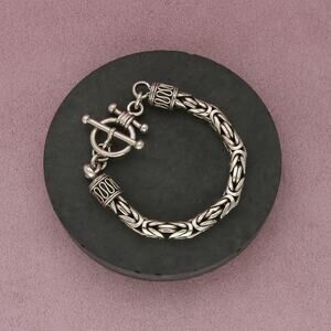 sterling silver chunky byzantine chain toggle bracelet size 6.25in